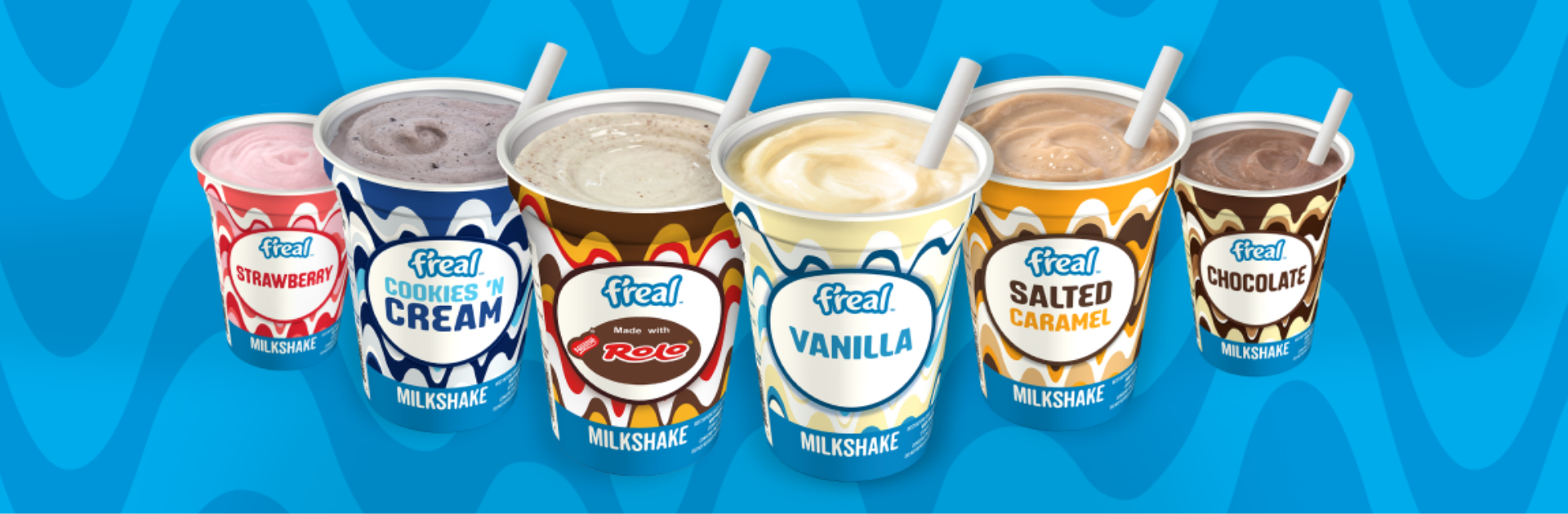 Collection of various delicious milkshake flavors